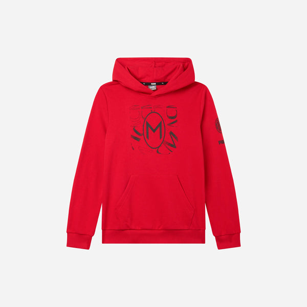 FELPA MILAN BAMBINO CON CAPPUCCIO E STAMPA FOOTBALL CORE